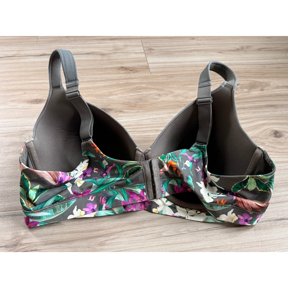 Cacique Wireless Full Coverage Bra 44D Gray Tropical Floral Bird of Paradise - Picture 5 of 7